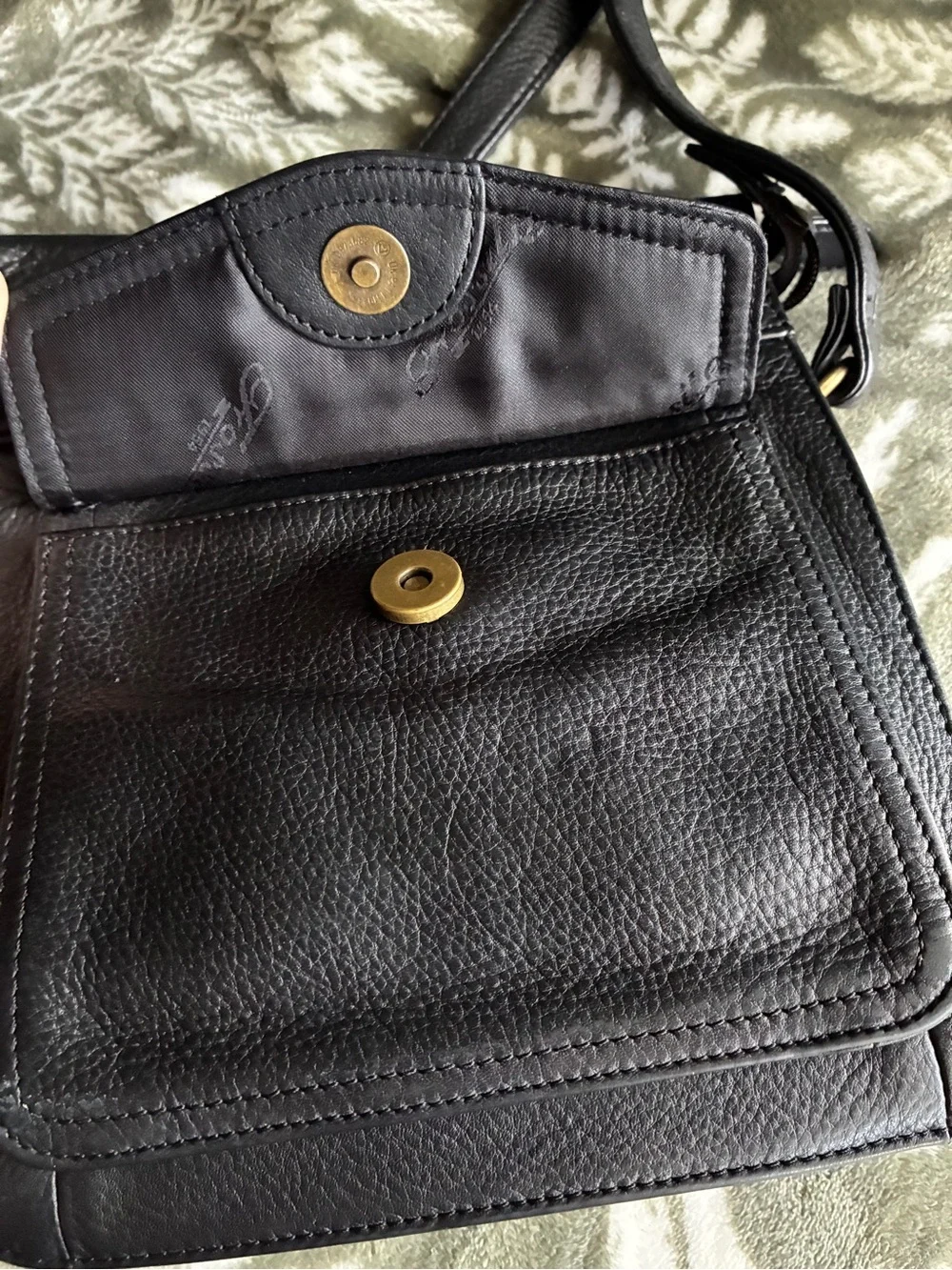 Fossil Black Leather Crossbody Bag with Brass Key Charm
